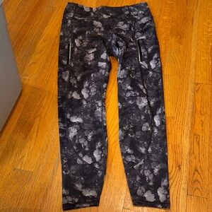 Athleta Black and Gray Leggings with Camouflage Pattern